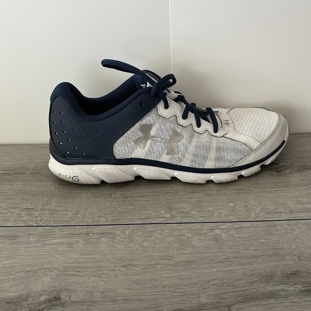 Under Armour Micro G Assert 6 Mens Size 12 White Blue Running Shoes 1266224-102
